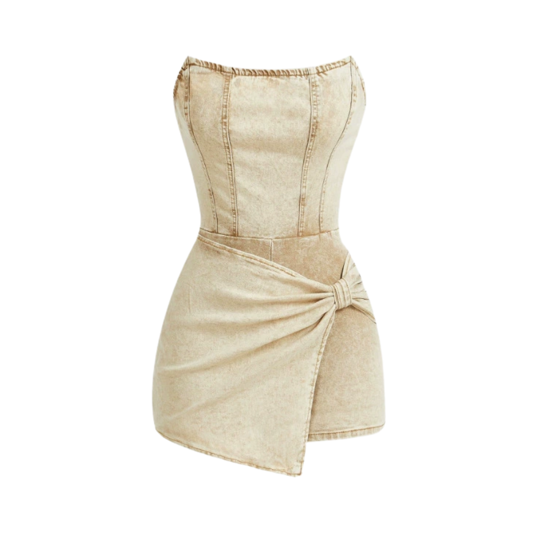 VIXEN™ – Twisted Front Strapless Denim Romper