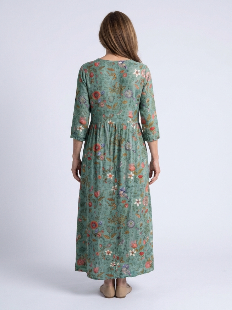 Marina™ - Floral V Neck Three Quarter Sleeve Maxi Dress