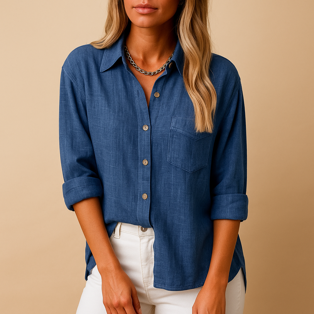 Jade Women's Long Sleeve Blouse with Classic Shirt Collar