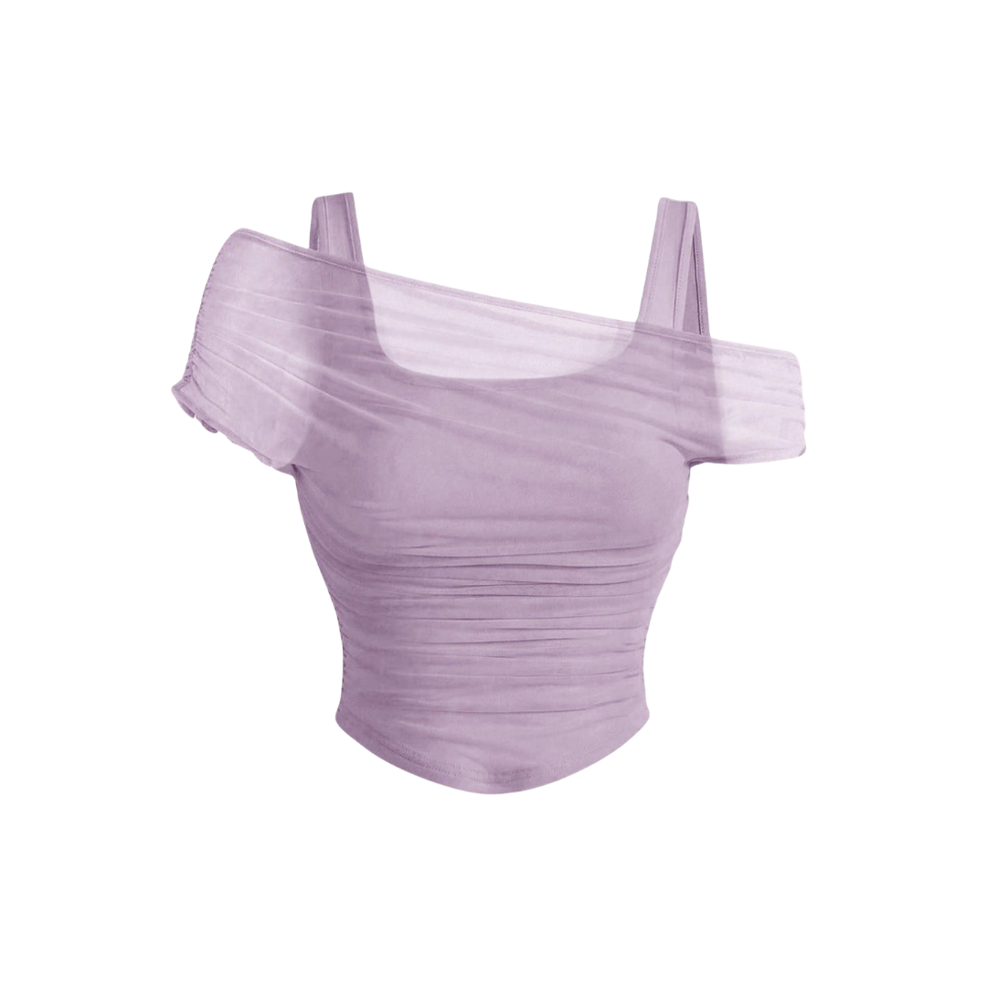 LUXETTE™ – Ruched Mesh Asymmetric Crop Top