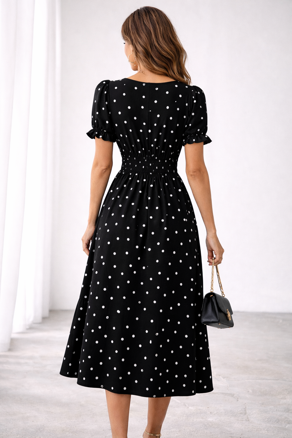 Loveday Polka Dot Ruffle Midi Dress