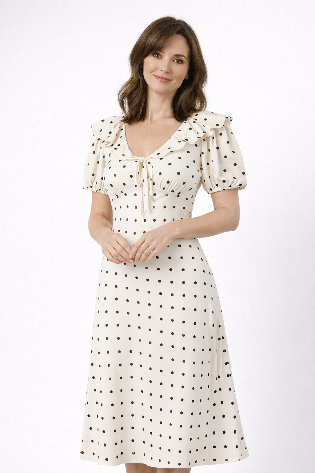 Loveday Polka Dot Ruffle Midi Dress