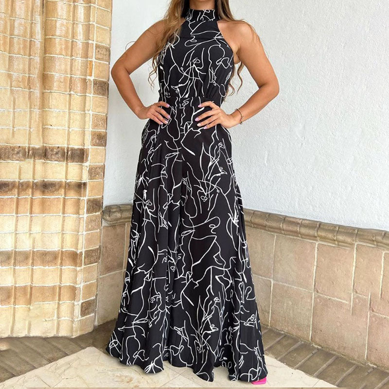 QIANAT - Wide Leg Neck Tie Sleeveless