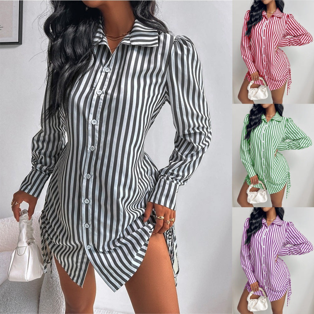 MIla | Sexy Side Drawstring Shirt Dress for Women