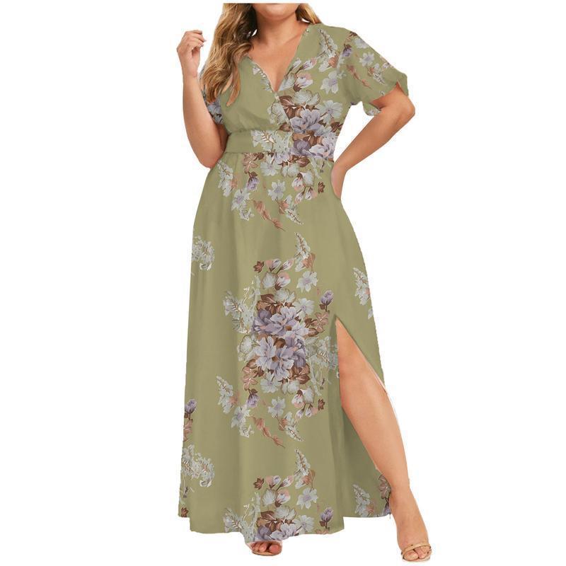 Clearance | Maxi Long Dress V-Neck Short Sleeve Dresses