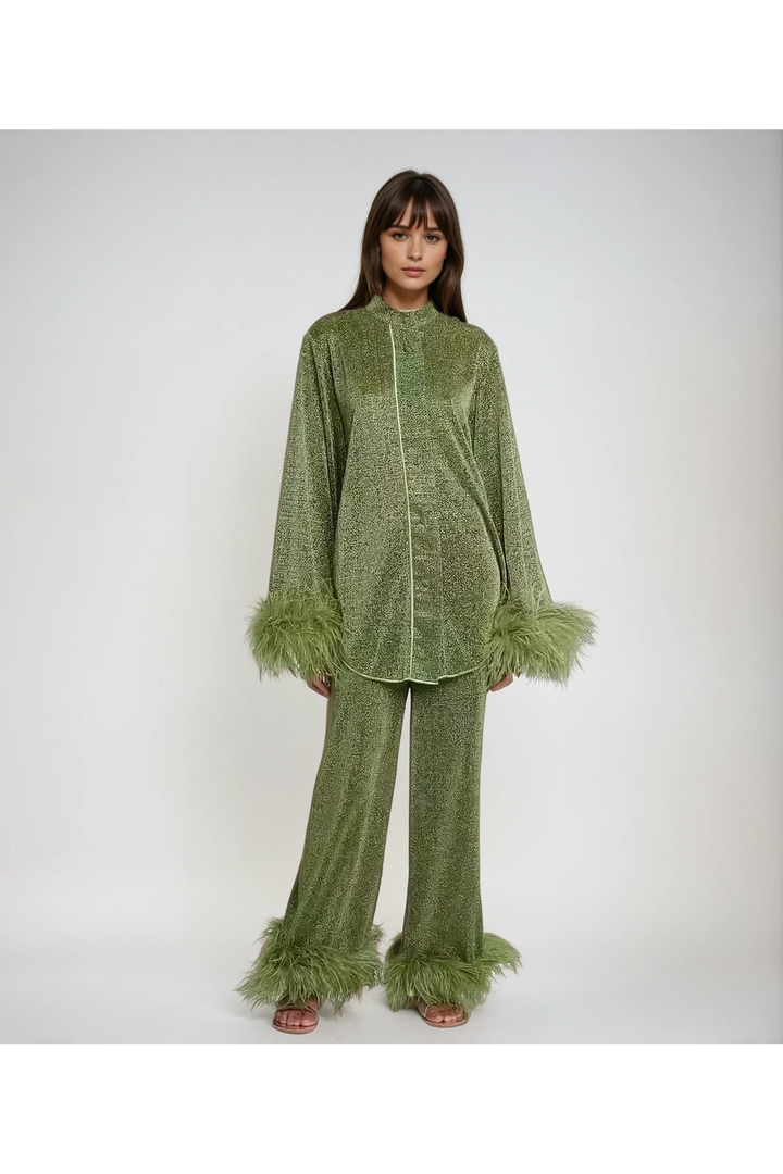 Amara – Feather-Trimmed Loungewear Set