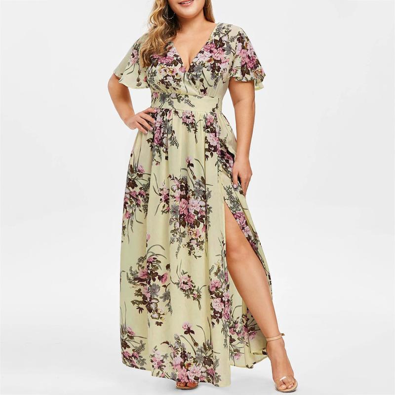 Clearance | Maxi Long Dress V-Neck Short Sleeve Dresses