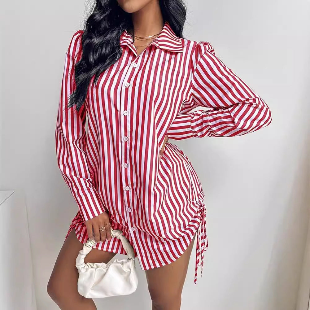 MIla | Sexy Side Drawstring Shirt Dress for Women