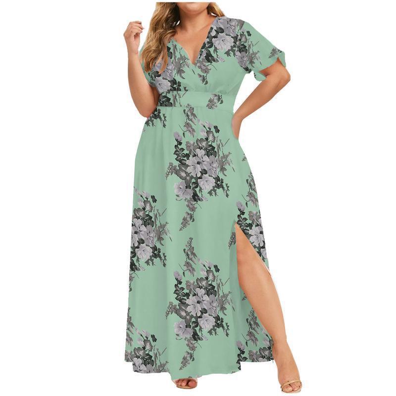 Clearance | Maxi Long Dress V-Neck Short Sleeve Dresses