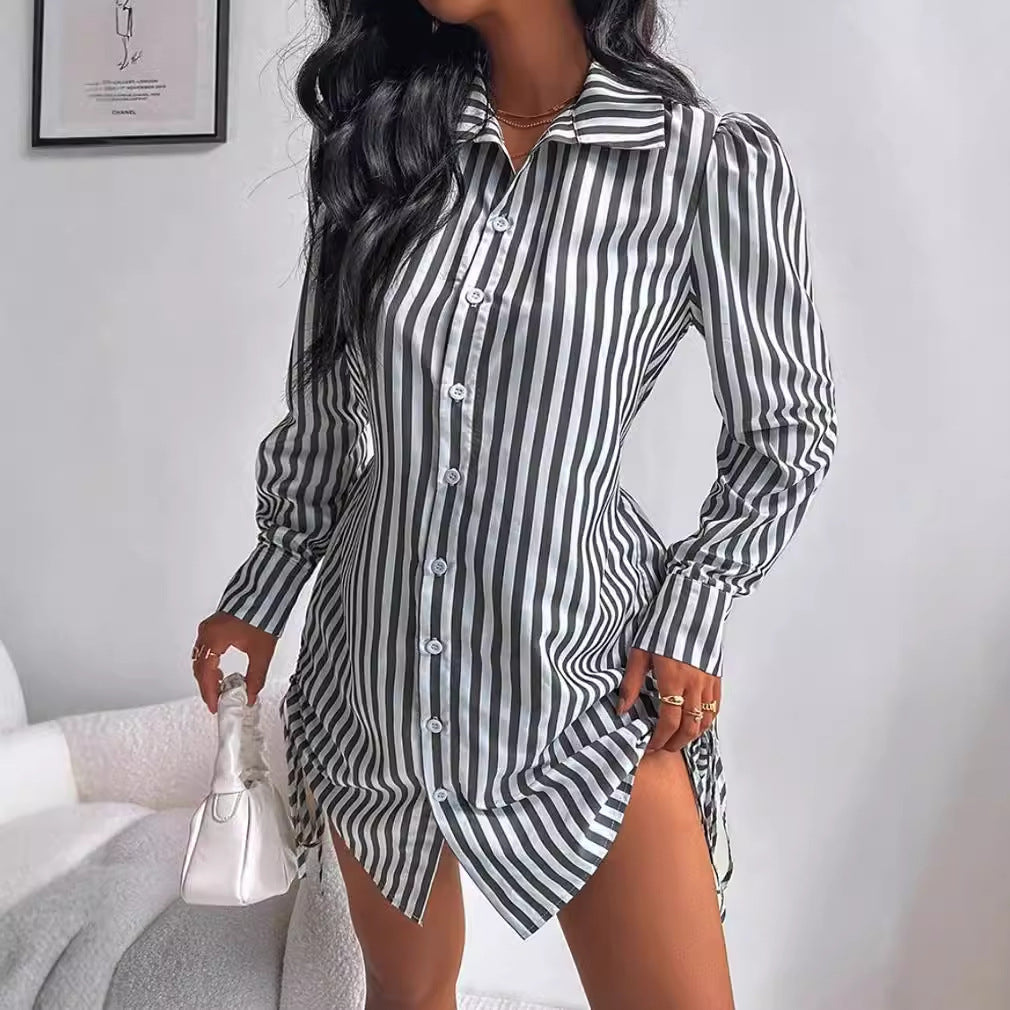 MIla | Sexy Side Drawstring Shirt Dress for Women