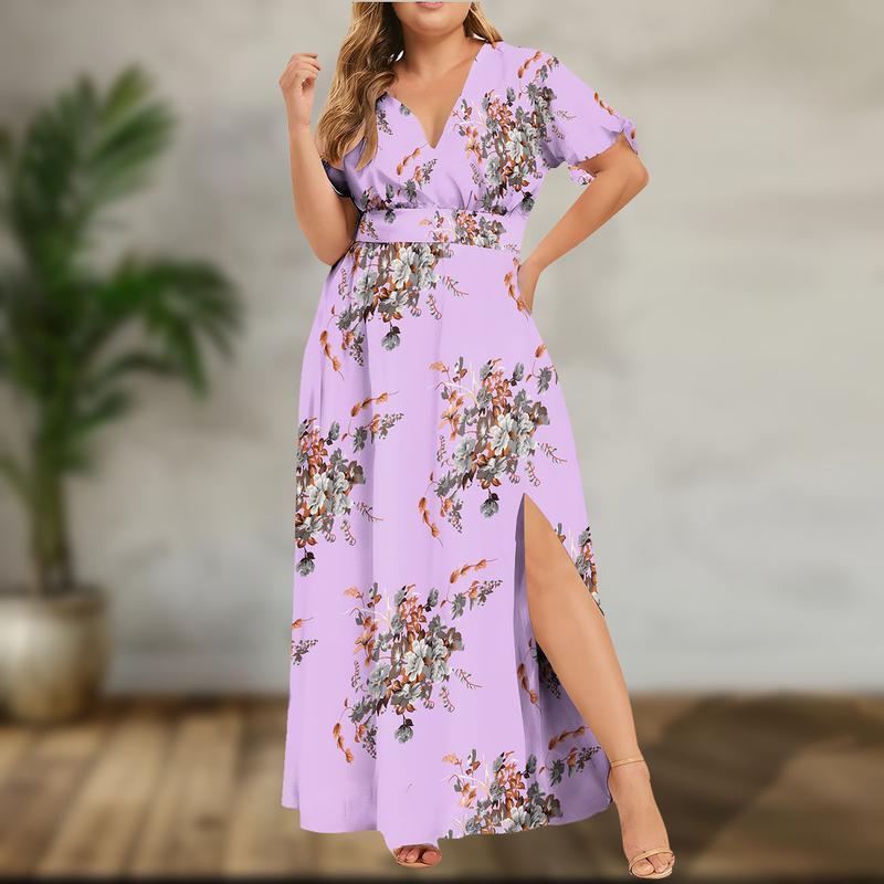 Clearance | Maxi Long Dress V-Neck Short Sleeve Dresses