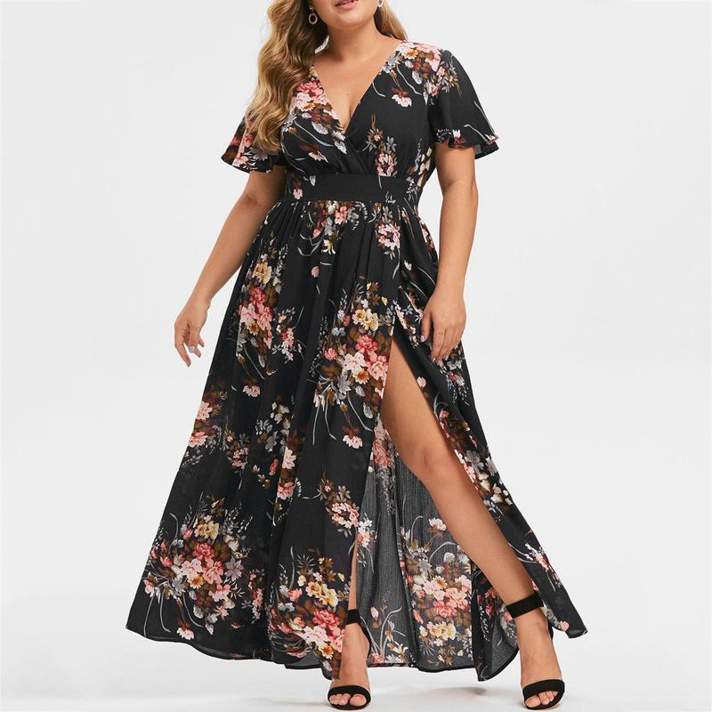 Clearance | Maxi Long Dress V-Neck Short Sleeve Dresses