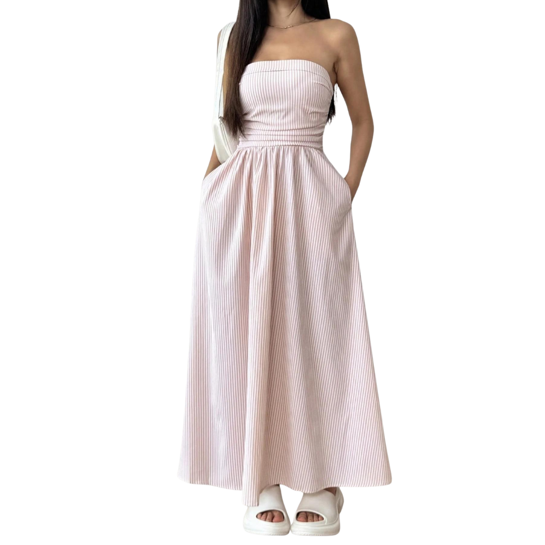 TRIXETTE™ – Striped Strapless Pocket Maxi Dress