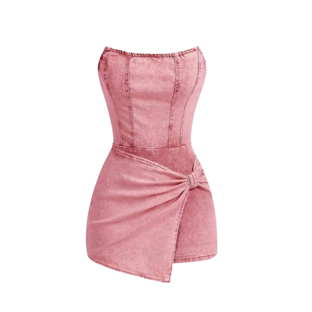 VIXEN™ – Twisted Front Strapless Denim Romper