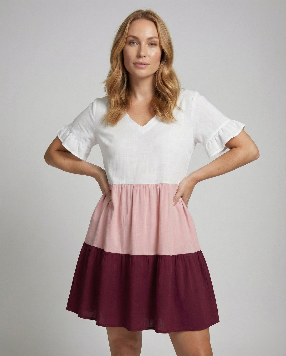 Light Pleated Tunic with V-Neck and Heart Print