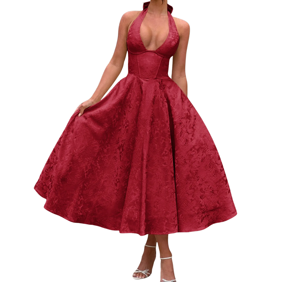 VENETIA™ – Jacquard Halter Backless Evening Dress