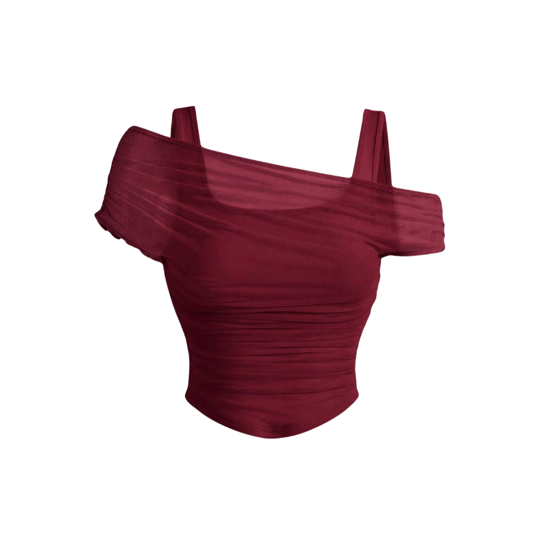 LUXETTE™ – Ruched Mesh Asymmetric Crop Top