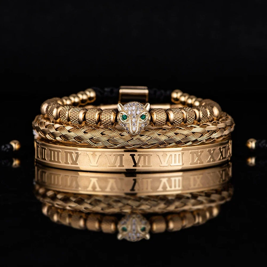 Roman Panther Triple Stack Bracelet Set