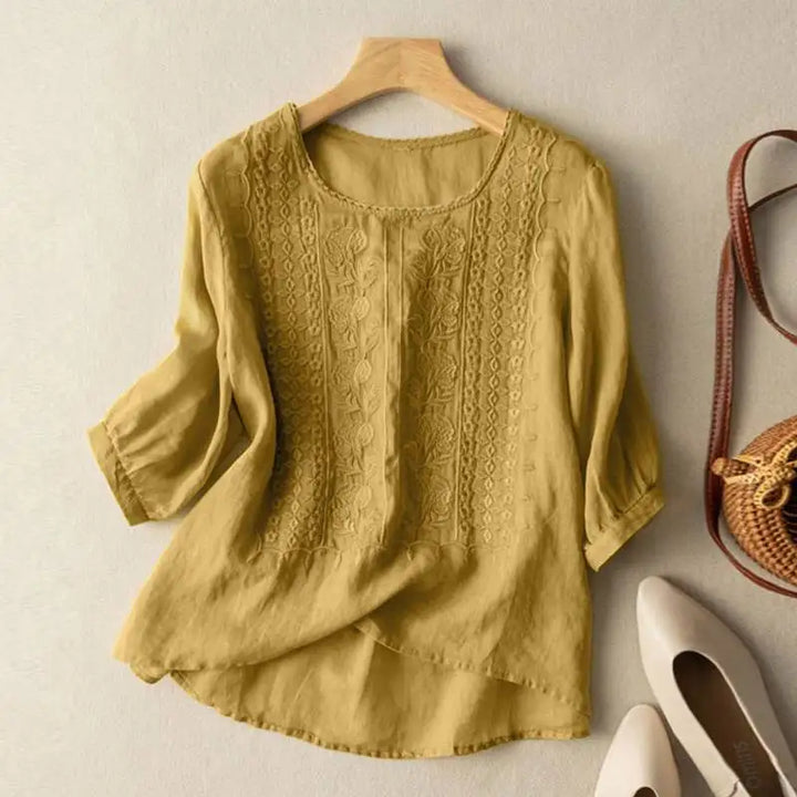Aurora – Embroidered Relaxed Blouse (Cotton &amp; Linen)