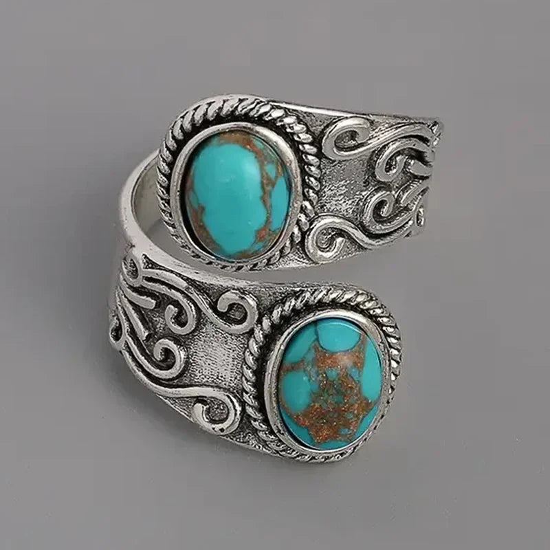 Calista Wrapped Ring in Silver with Double Turquoise