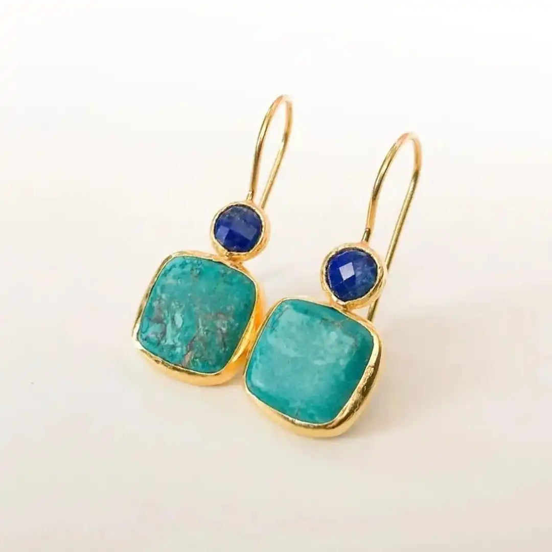 Clarissa retro earrings in gold with turquoise