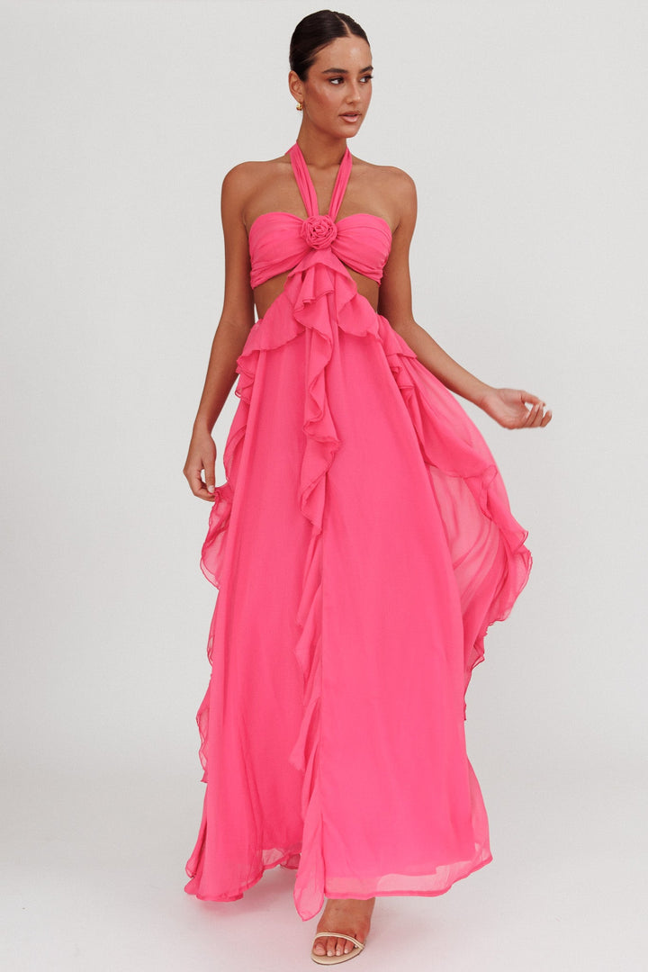 Santiago Cut-Out Ruffle Maxi Dress Blush