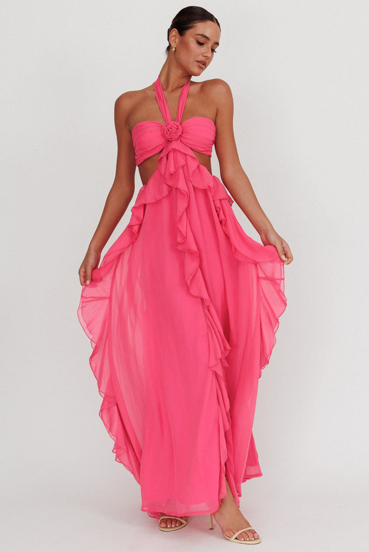 Santiago Cut-Out Ruffle Maxi Dress Blush
