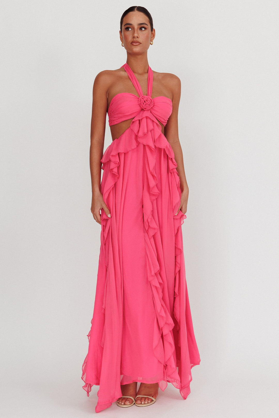 Santiago Cut-Out Ruffle Maxi Dress Blush