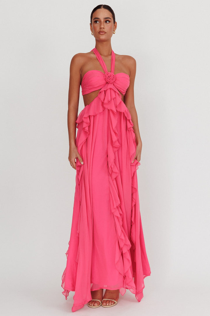 Santiago Cut-Out Ruffle Maxi Dress Blush