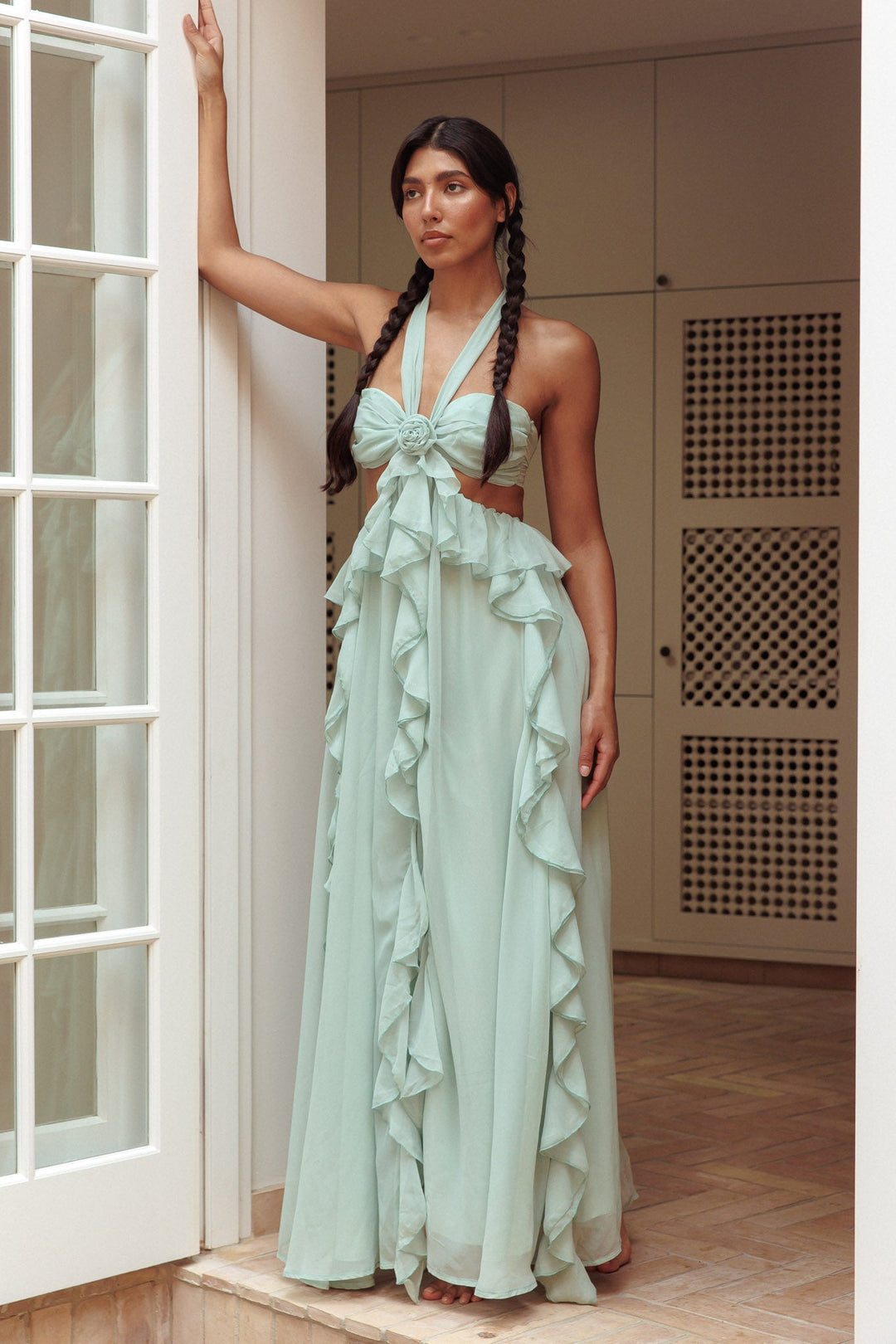 Santiago Cut-Out Ruffle Maxi Dress Blush