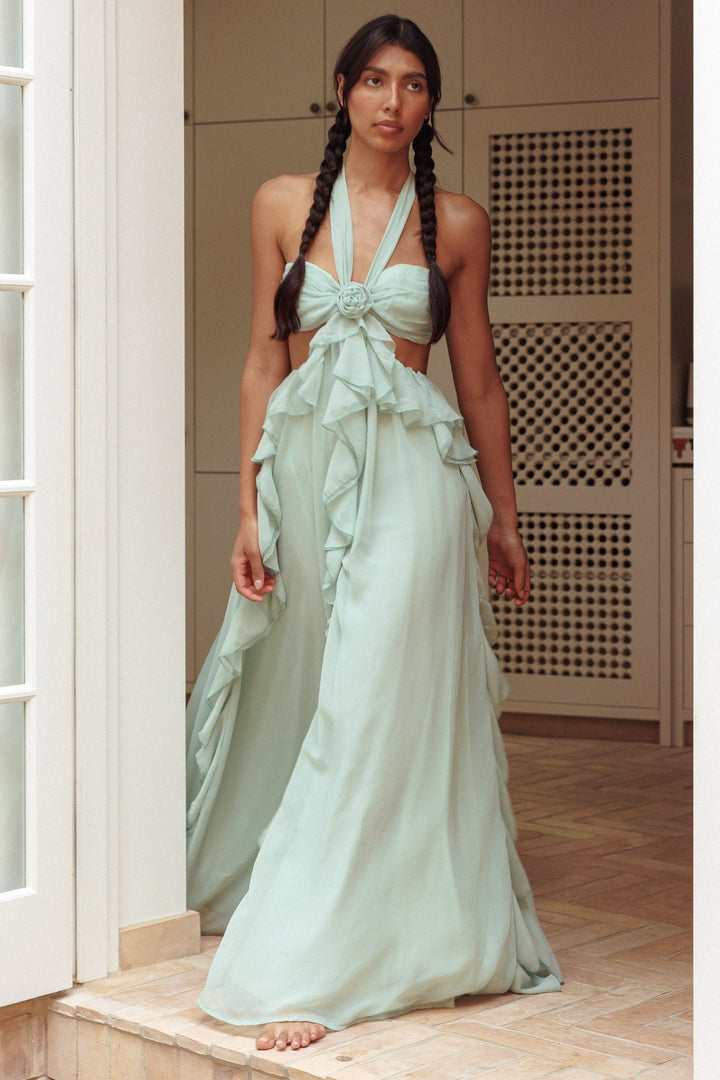 Santiago Cut-Out Ruffle Maxi Dress Blush