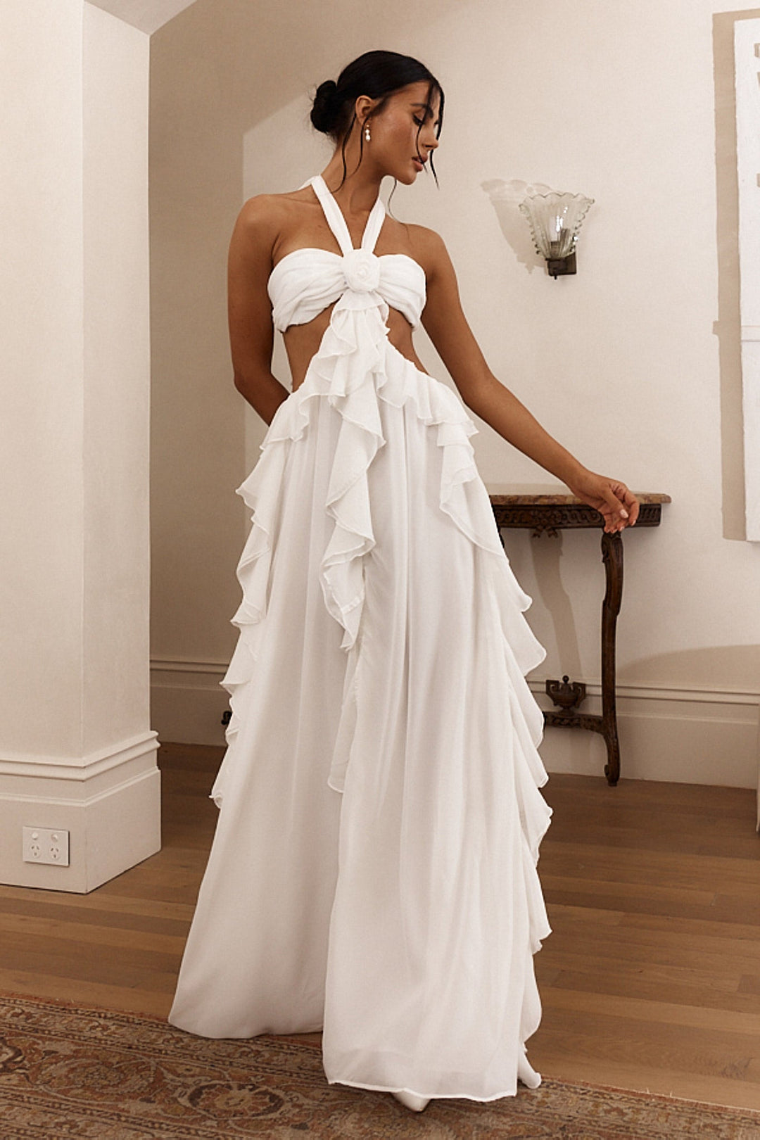 Santiago Cut-Out Ruffle Maxi Dress Blush
