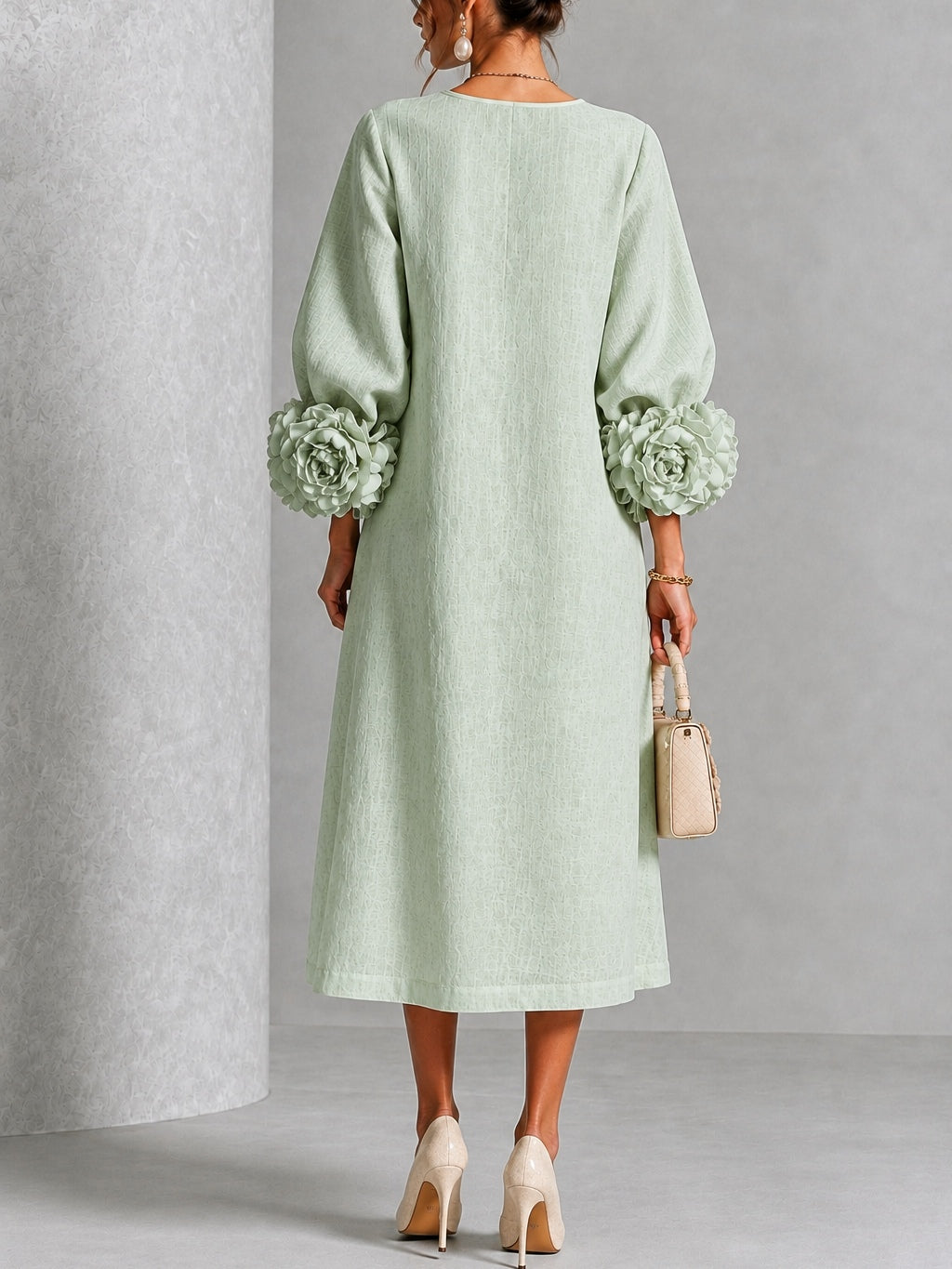 Elowen | Rosette-Cuff Button Midi Dress