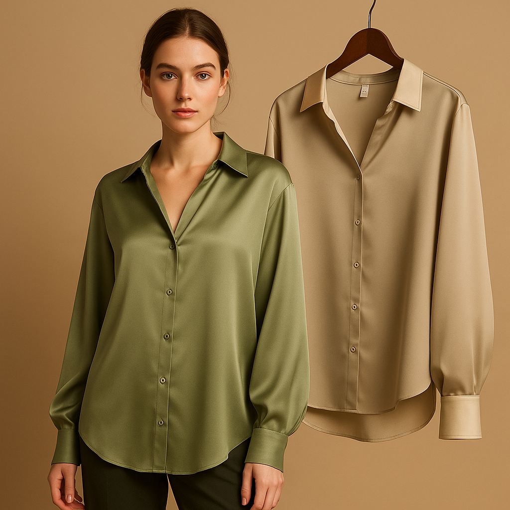Mirthe Women's Satin Blouse with Folded Collar