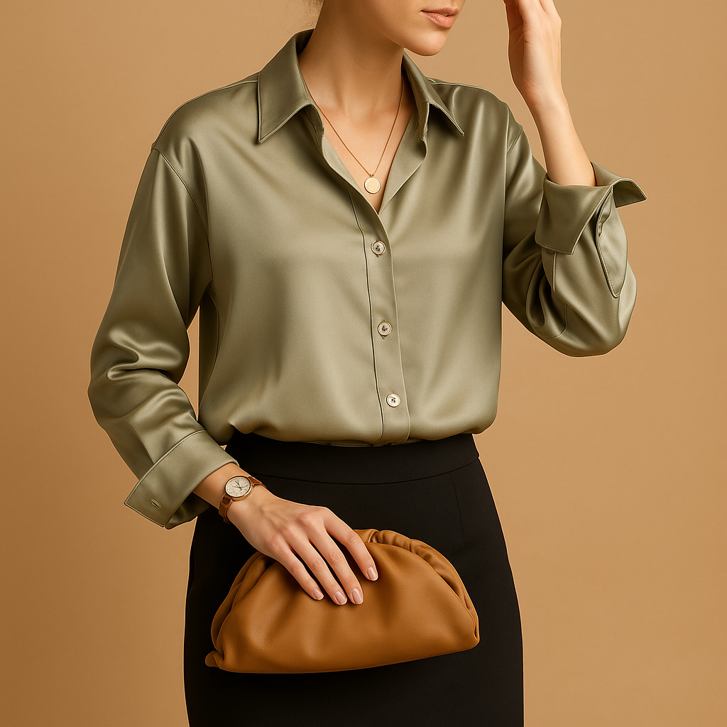 Mirthe Women's Satin Blouse with Folded Collar