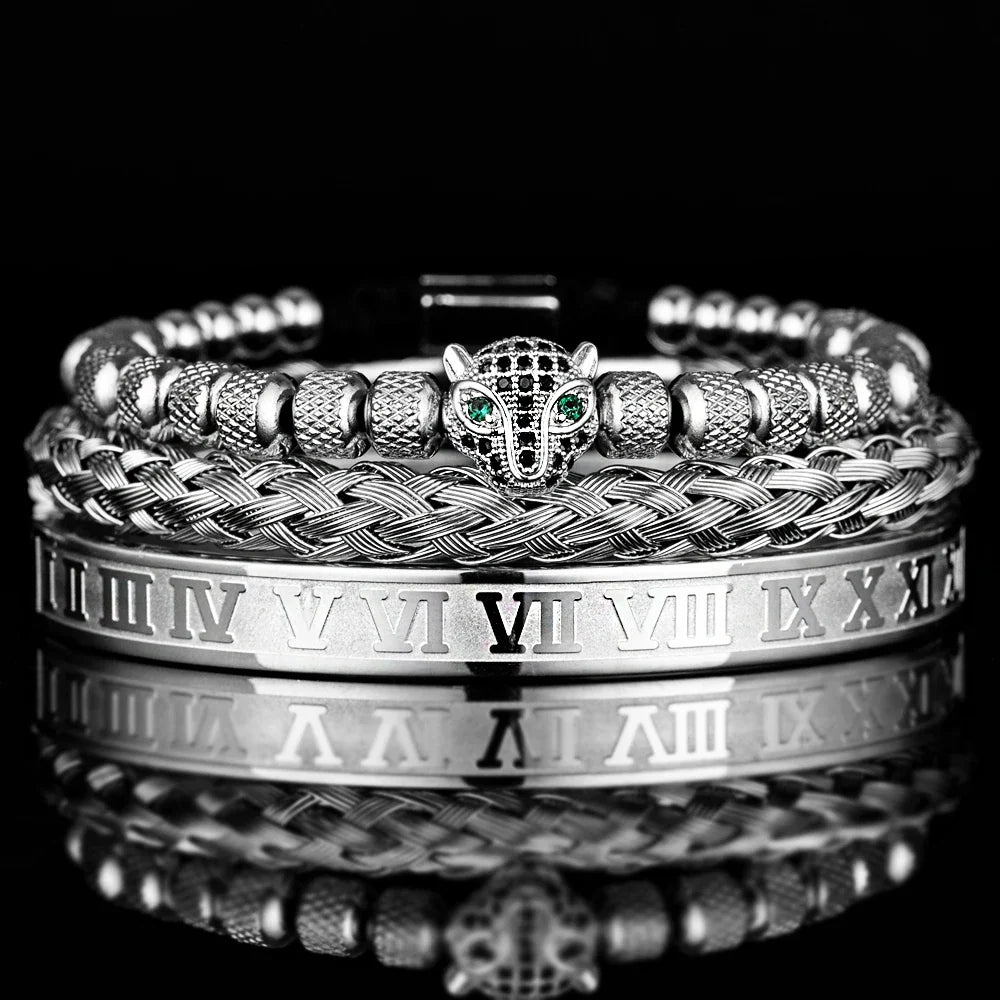 Roman Panther Triple Stack Bracelet Set