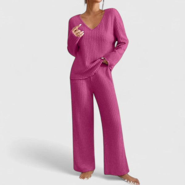 Addison | V-Neck Knit Sweater and Wide-Leg Pants Two-Piece Set