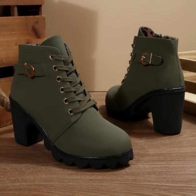 KATNIT - Chic Lace-Up Metal Buckle Chunky