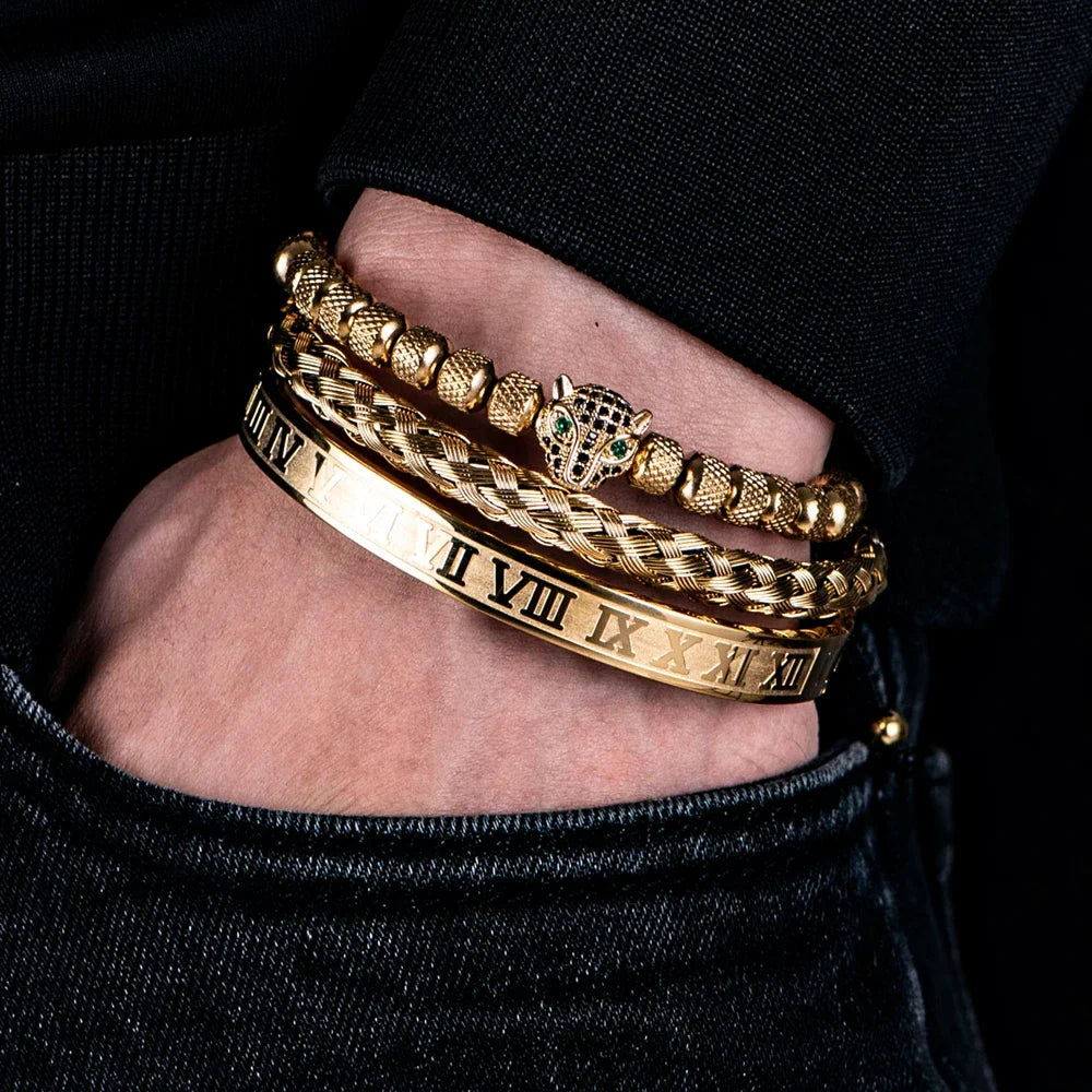Roman Panther Triple Stack Bracelet Set