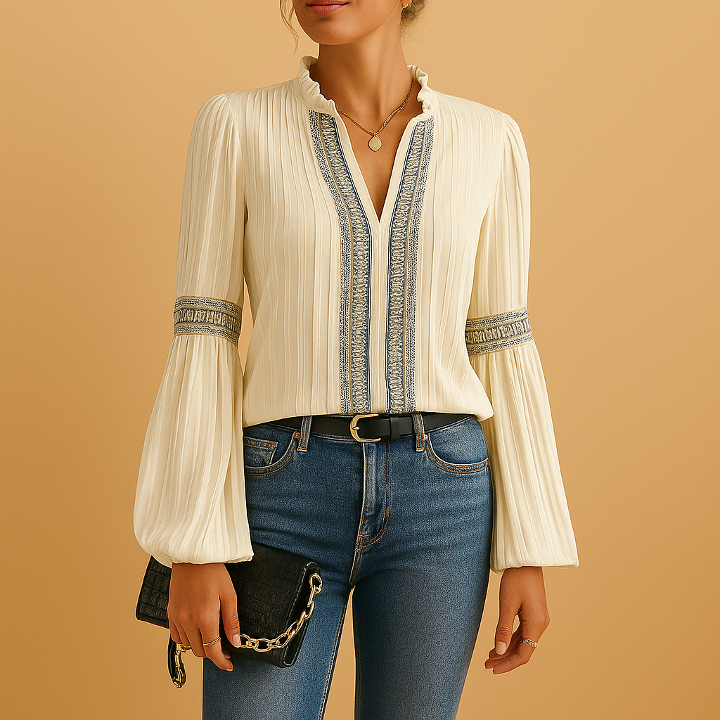 Nadine | Women's Elegant Blouse with Lace and Lantern Sleeves