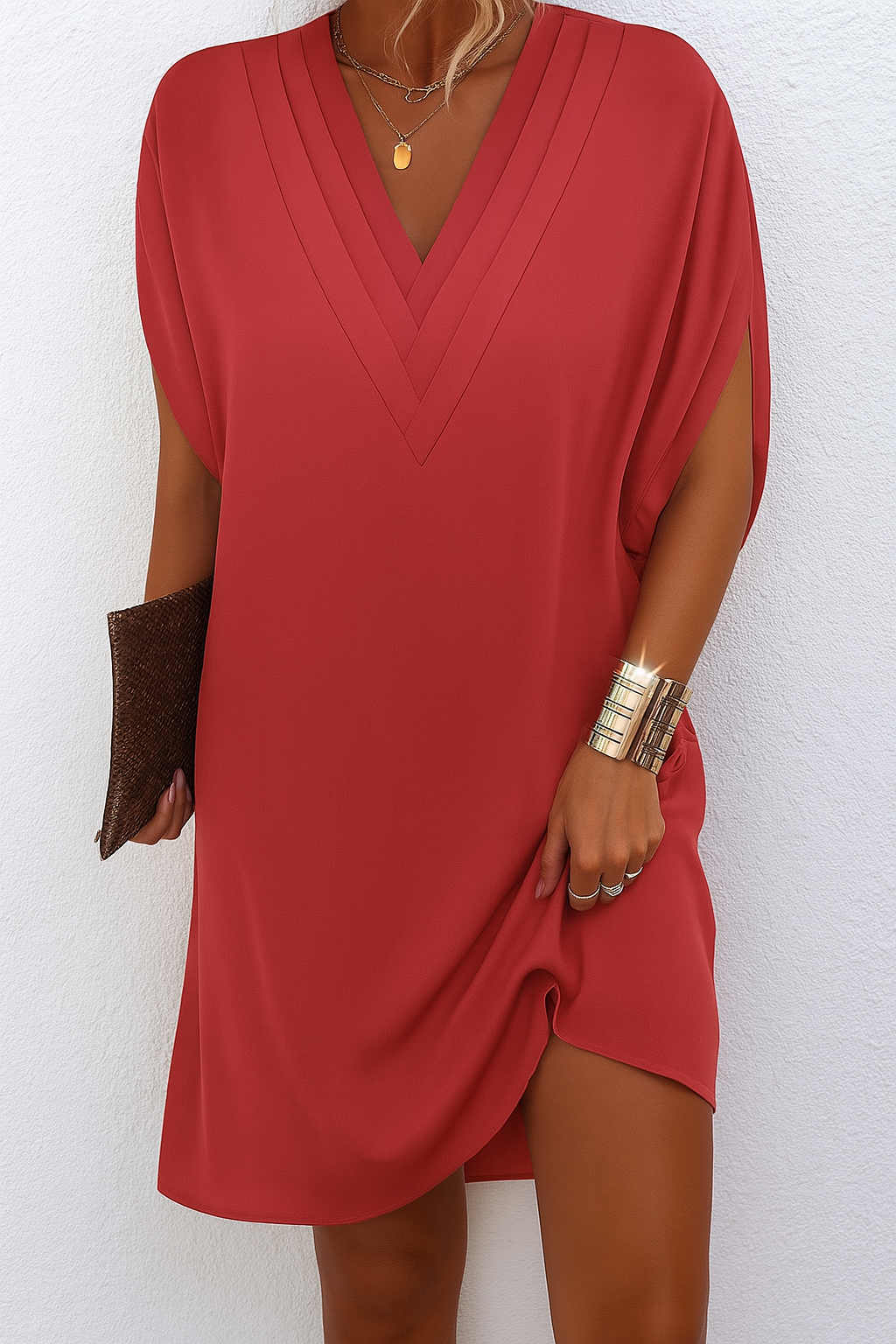 Senso | Elegant V-Neck Dolman Sleeve Midi Dress