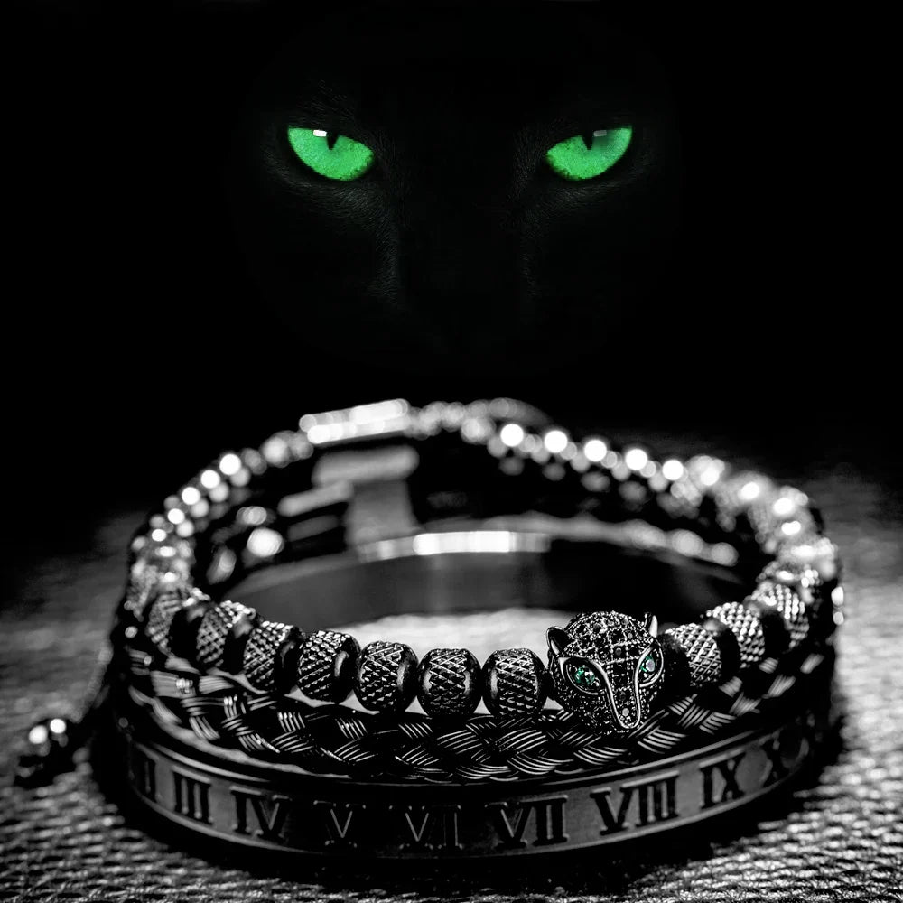 Roman Panther Triple Stack Bracelet Set