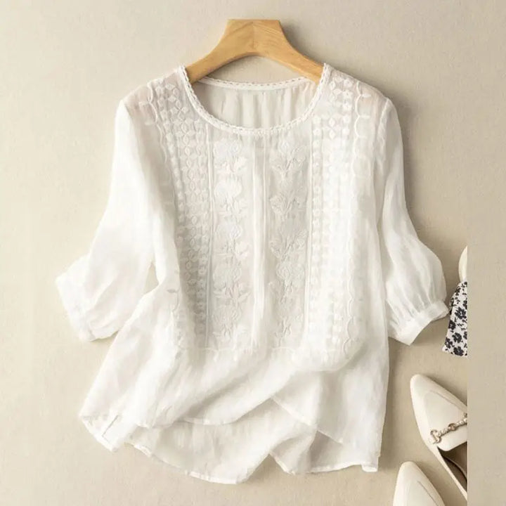 Aurora – Embroidered Relaxed Blouse (Cotton &amp; Linen)