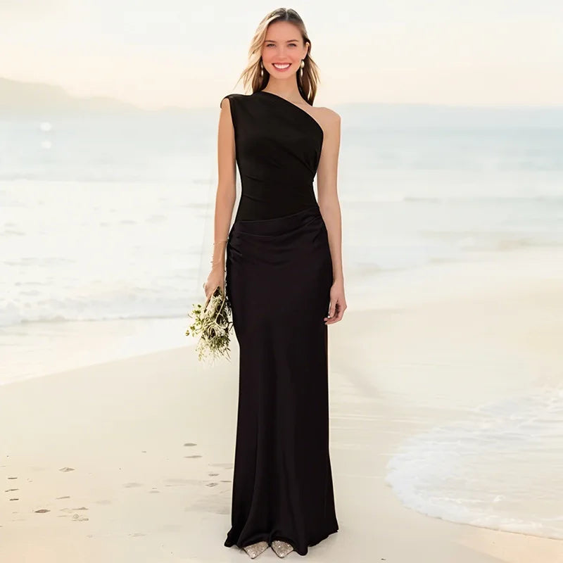 Beatrice | Satin Maxi Dress with Gold Detail