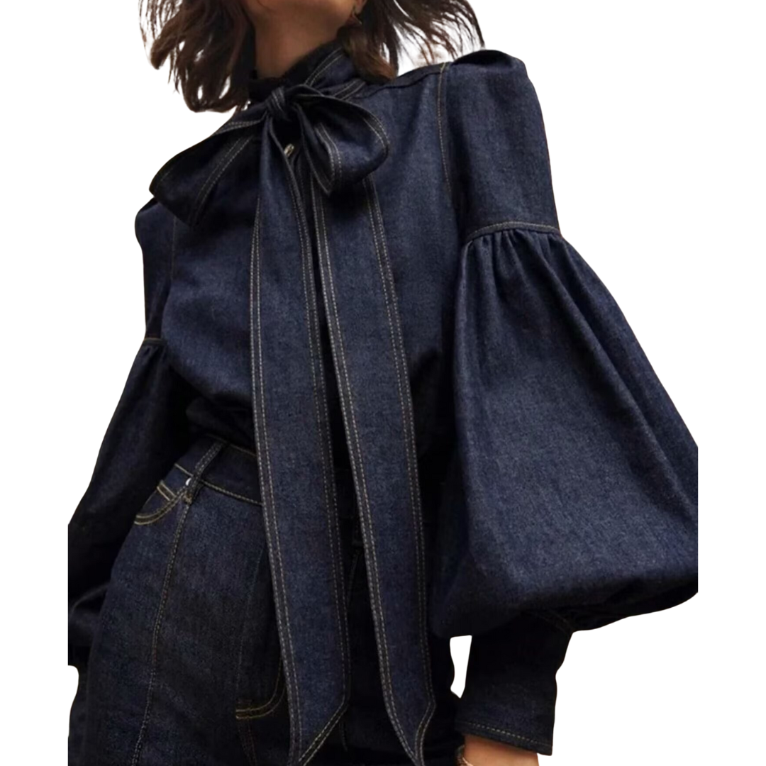 LUCYT - Tie-Neck Casual Long Sleeve Top