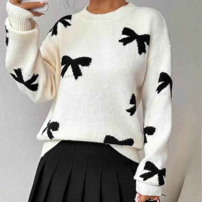 FRANCEST - Bow Print O-Neck Knit Winter