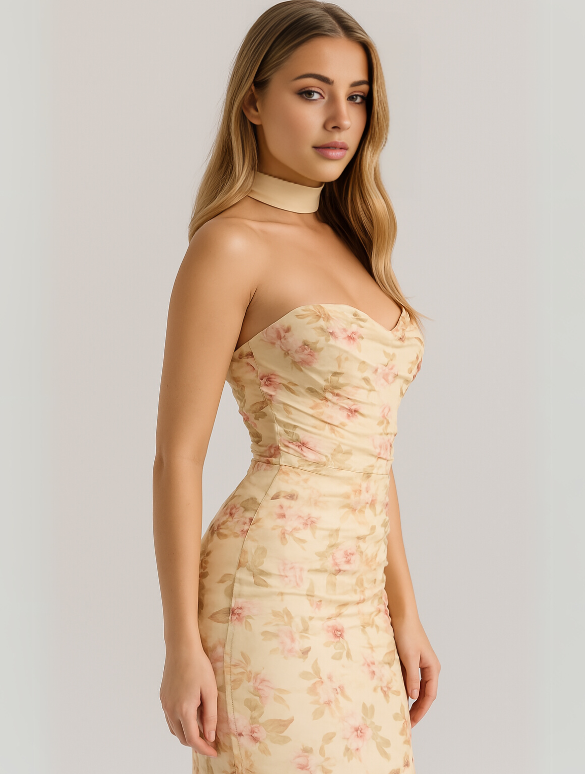 AURENI | Elegant Strapless Choker Dress