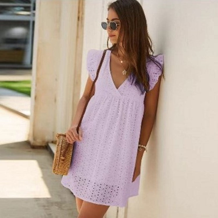 Luciennea | Broderie V-Neck Midi Dress