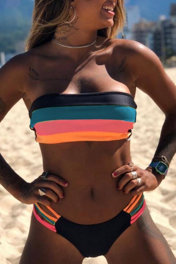 Bandeau Rainbow Striped Bikini Set