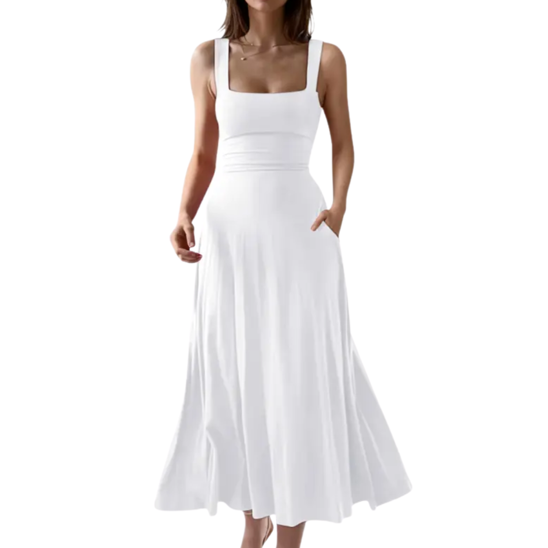 DELLA™ – Square Neck Tie-Back Midi Dress